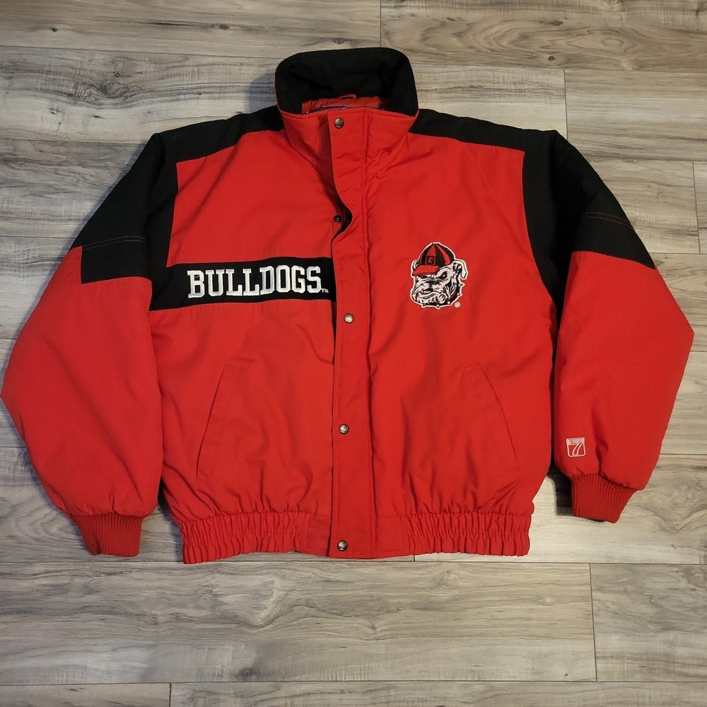 Georgia Bulldogs Boomer Jacket Mens Large Red NCAA Football Logo 7 Snap Button